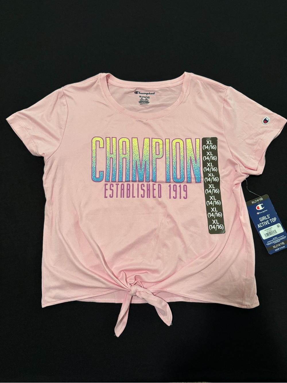 Champion Pink Tie-Front Logo Crop Top